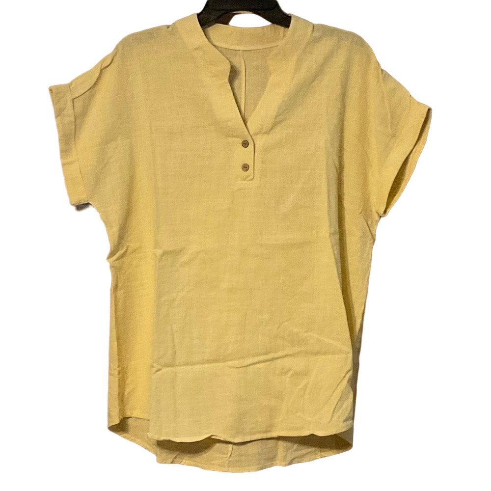 Casual Split-Neck Short Sleeve Tunic in Lemon